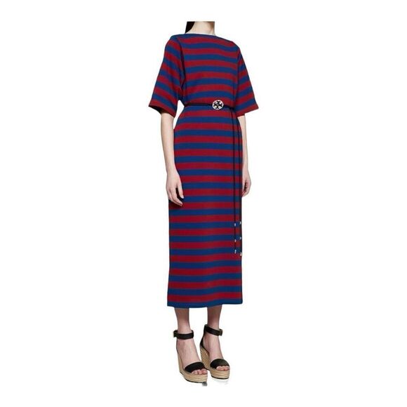 Tory Burch Blue and Red Striped Cotton Maxi Dress Size Medium - Picture 6 of 14